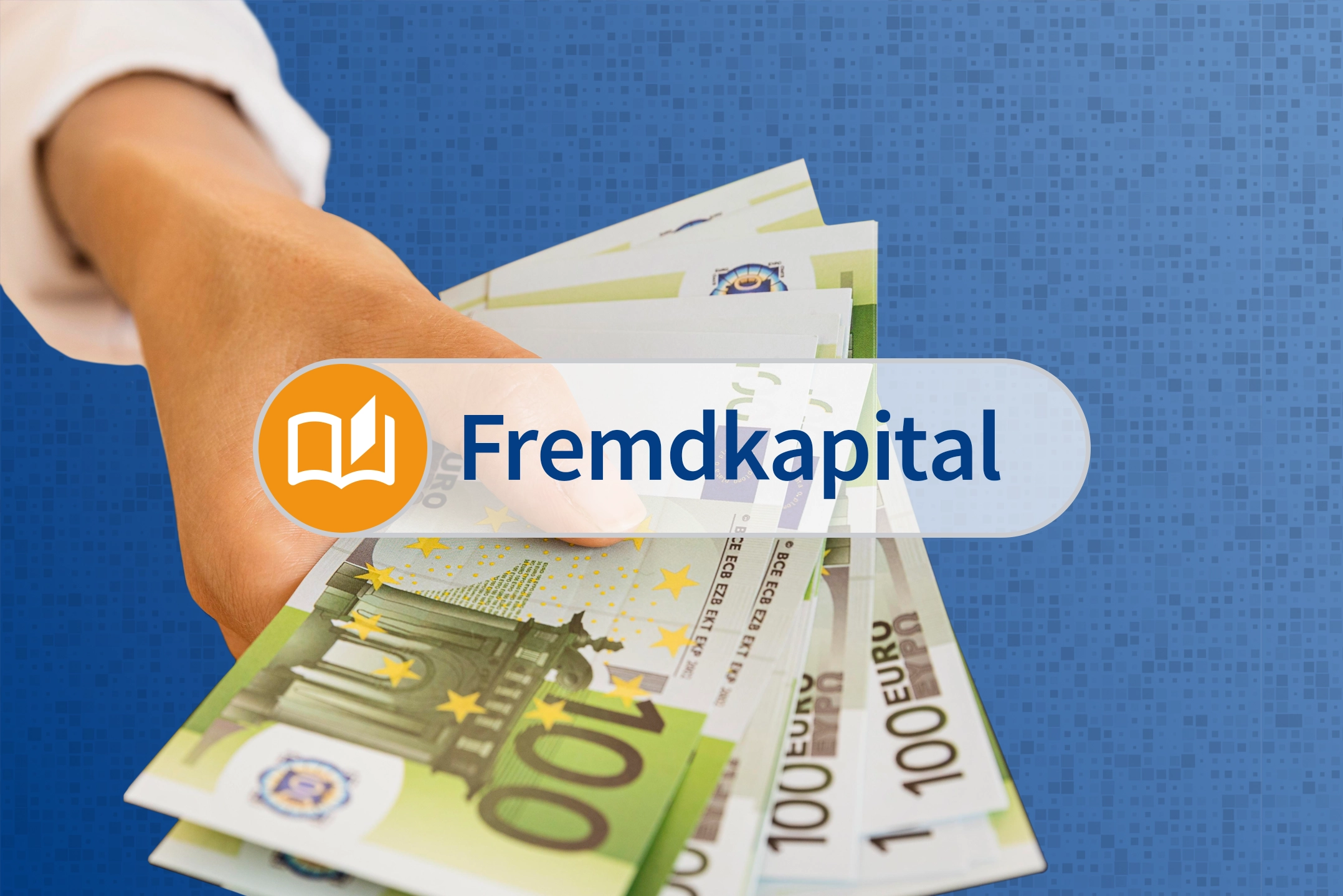 Eine Hand hält ein paar 100-Euro-Scheine entgegen. Dazu der Schriftzug "Fremdkapital".