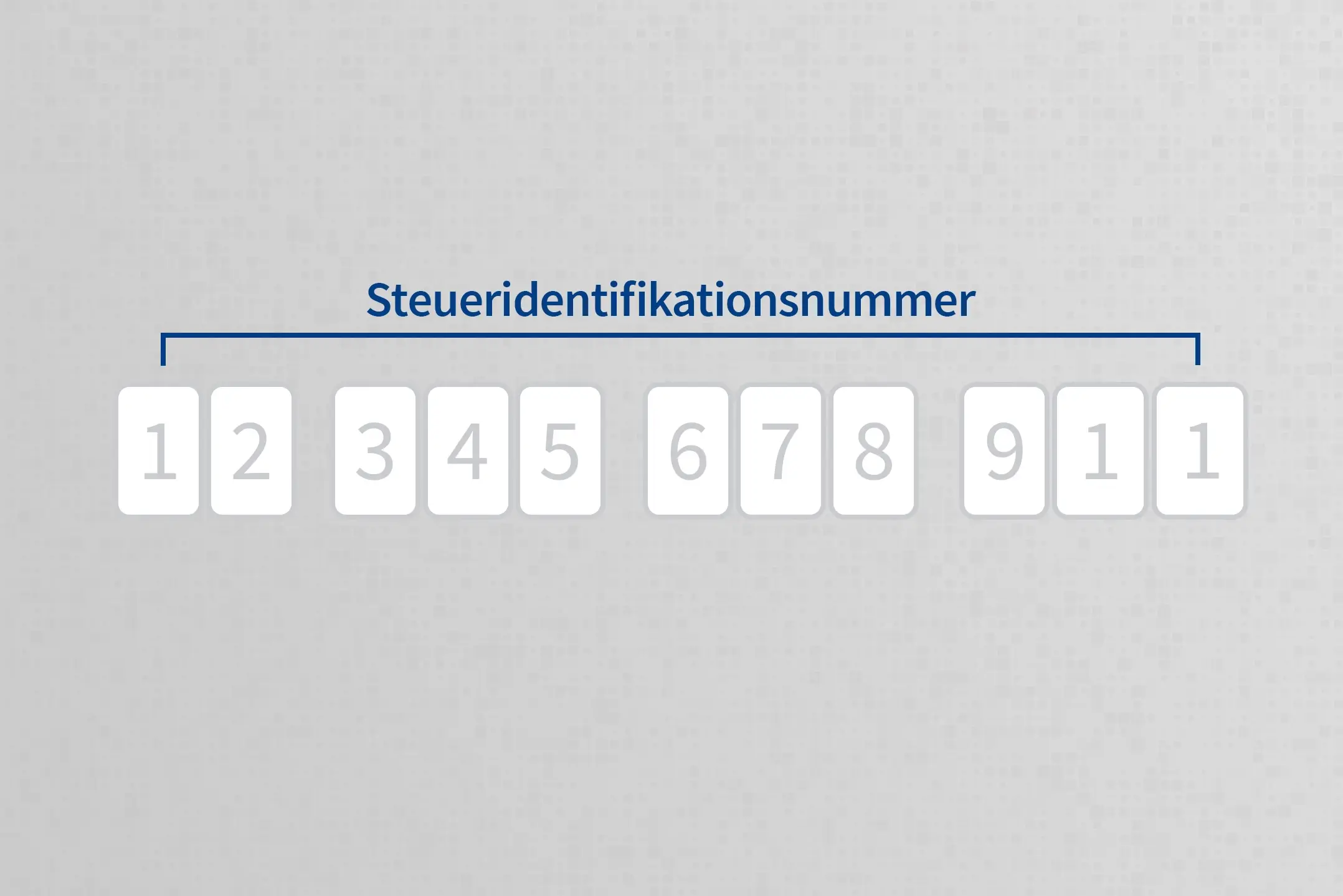 Grafische Darstellung einer elfstelligen Steueridentifikationsnummer mit nummerierten Feldern auf grauem Hintergrund