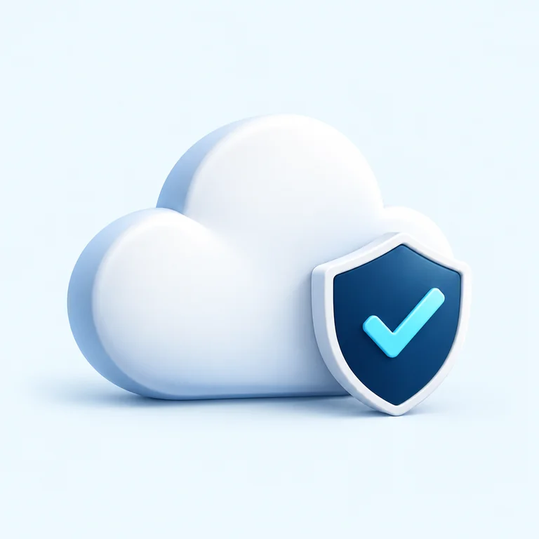 Weiße Cloud mit blauem Schutzschild und Häkchen