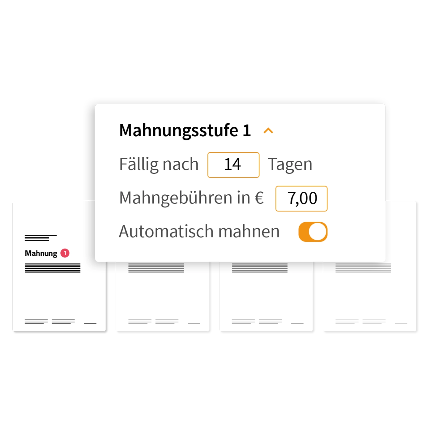 Stilisierte Maske mit Einstellungsmöglichkeiten für eine Mahnstufe
