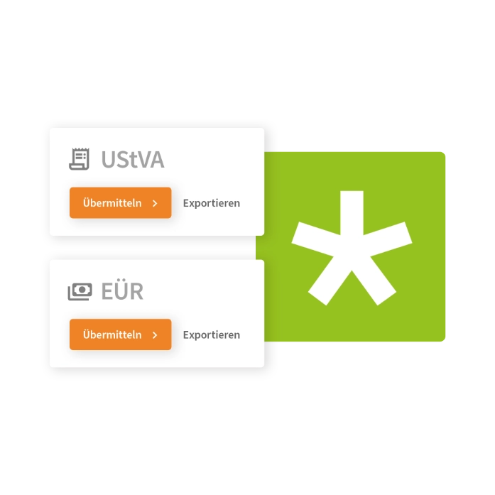 Symbolische Darstellung von UstVA und EÜR samt ELSTER-Logo