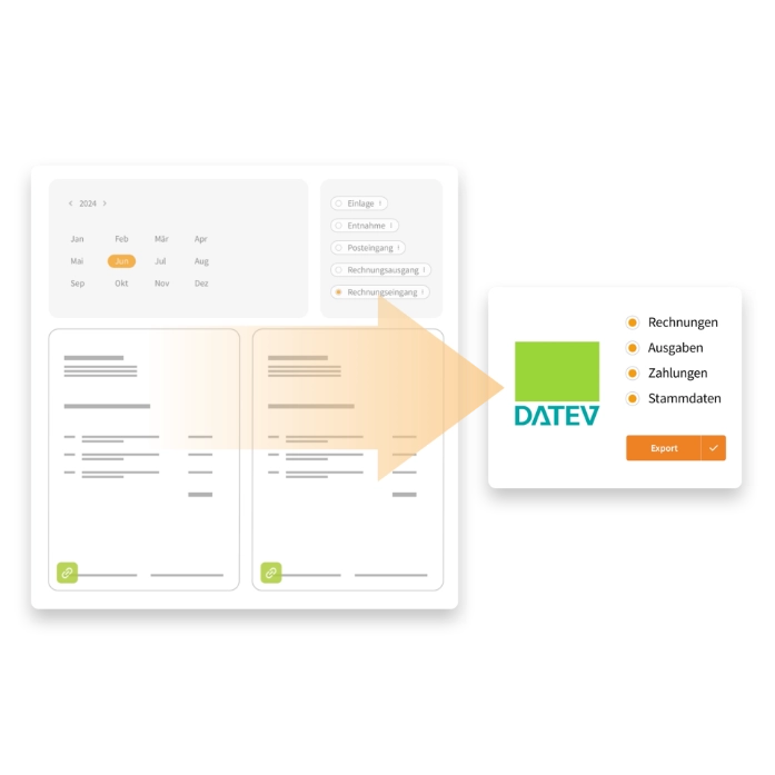 Exportansicht von Daten aus WISO MeinBüro Rechnungen an DATEV für die vorbereitende Buchhaltung