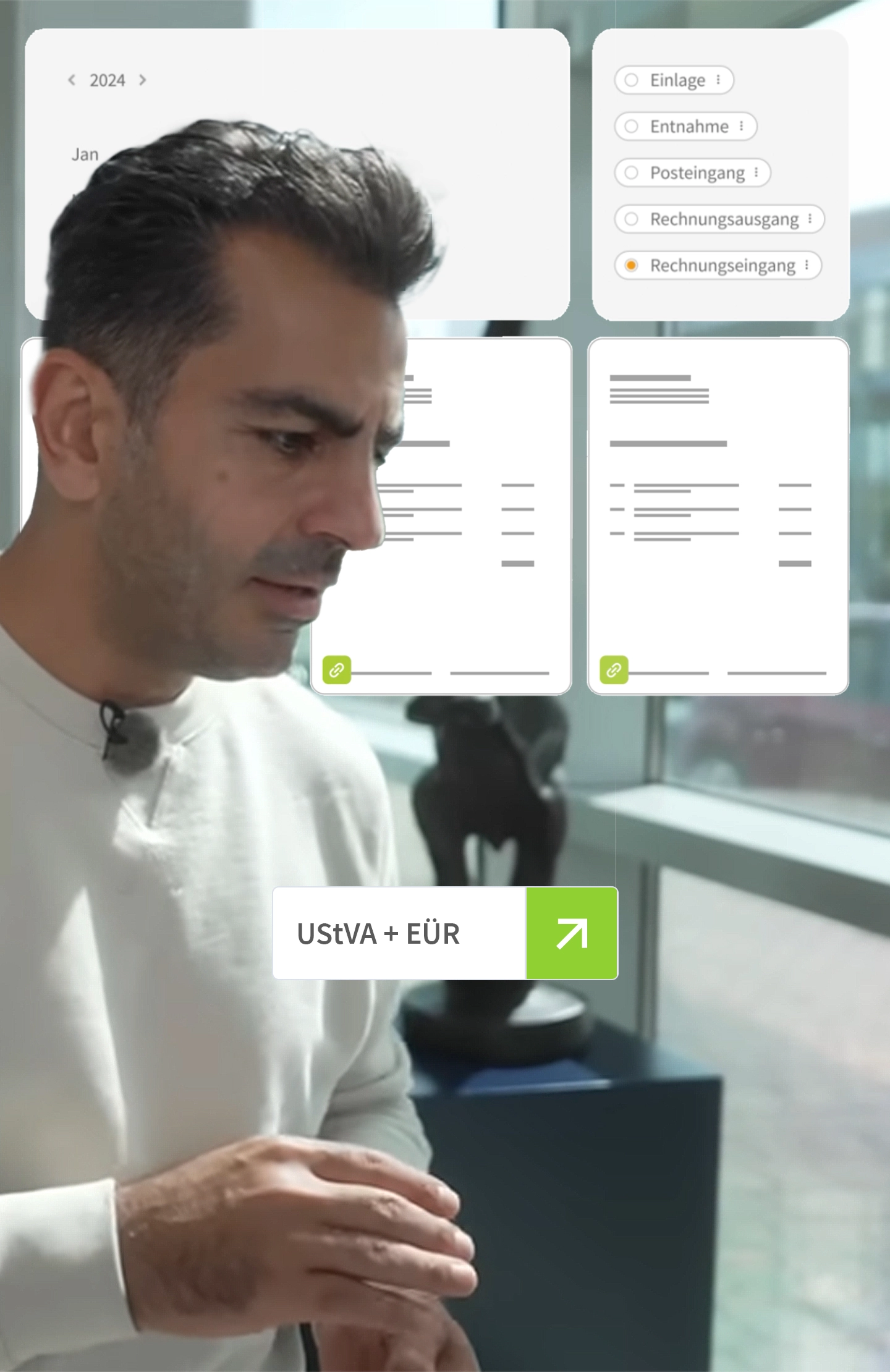 Hamid Tailormade vor digitaler Buchhaltungsübersicht – steht für vorbereitende Buchhaltung mit WISO MeinBüro