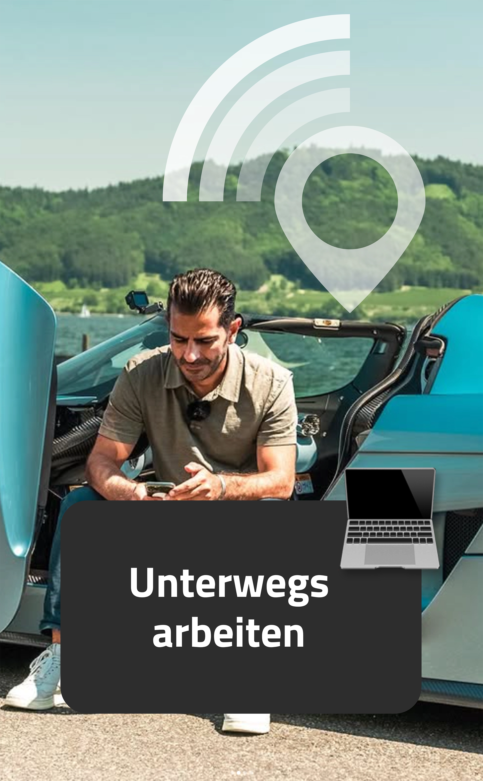 Hamid Tailormade mit WLAN-Symbol im Hintergrund – Symbolbild für das mobile Arbeiten mit einer Online-Lösung