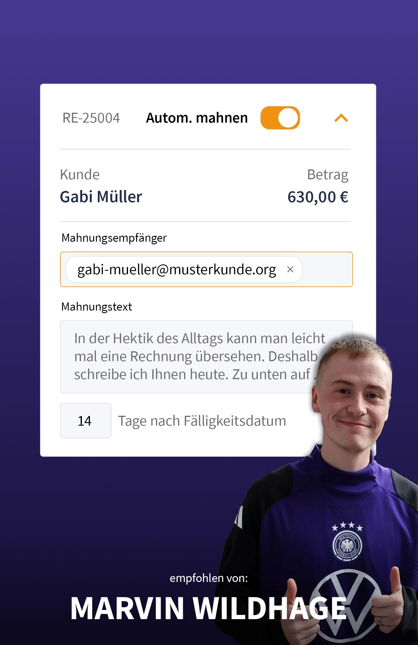 Marvin Wildhage vor digitaler Mahnung – Symbolbild für automatisierte Zahlungserinnerungen und Mahnungen mit WISO MeinBüro