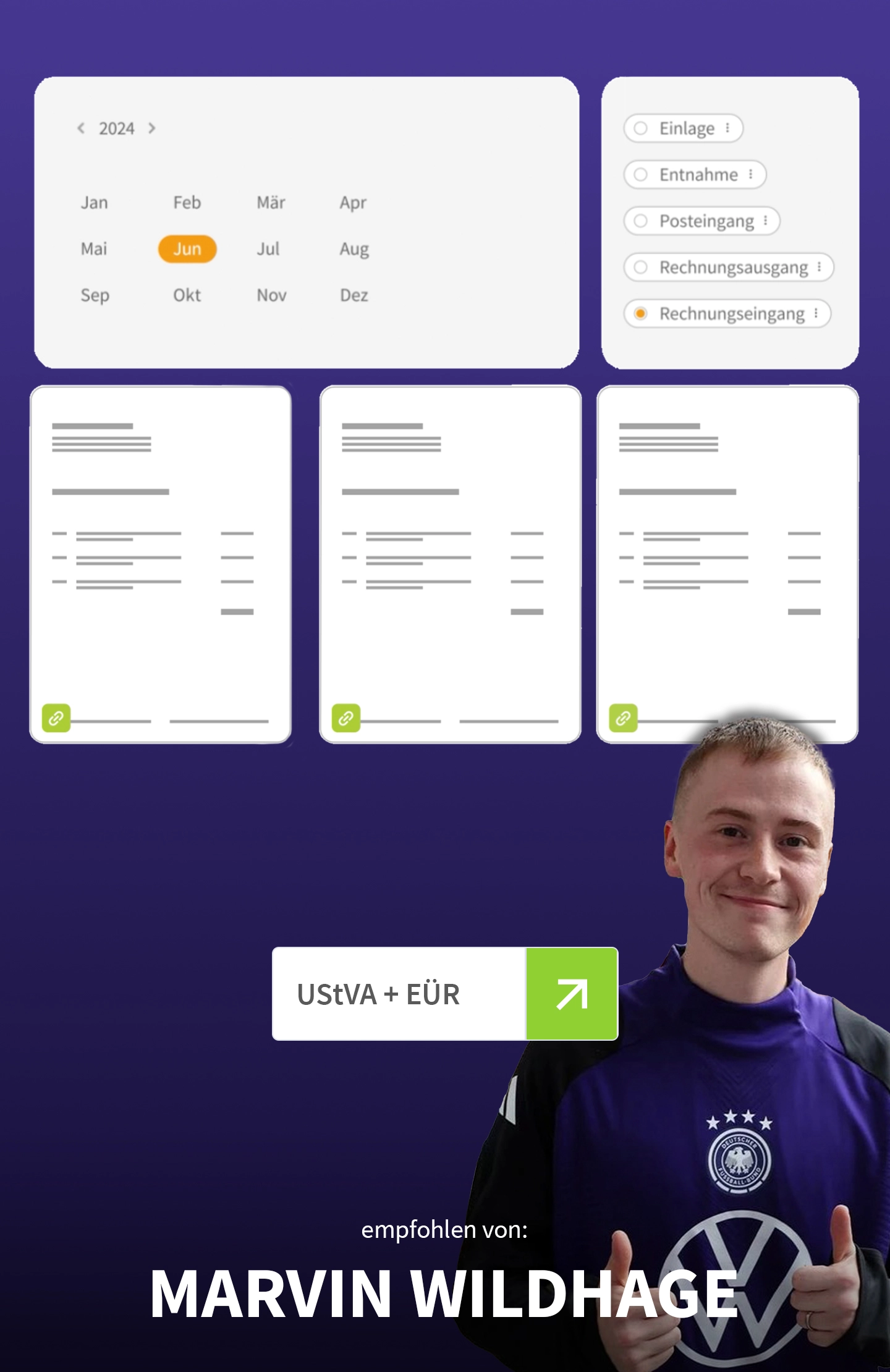 Marvin Wildhage vor digitaler Buchhaltungsübersicht – steht für vorbereitende Buchhaltung mit WISO MeinBüro