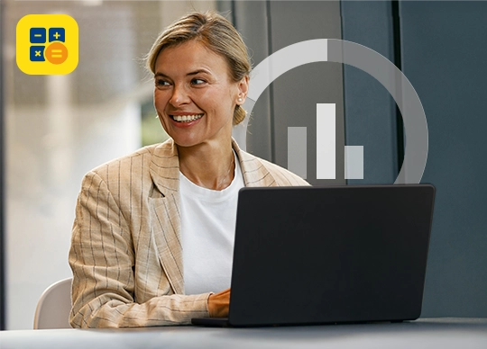 Person vor Laptop mit Diagrammen – symbolisiert individuelle Geschäftsauswertungen