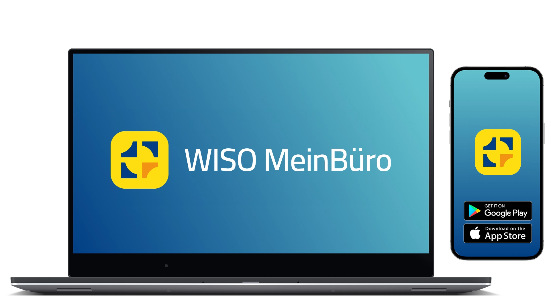 Laptop und Smartphone mit dem Logo von WISO MeinBüro
