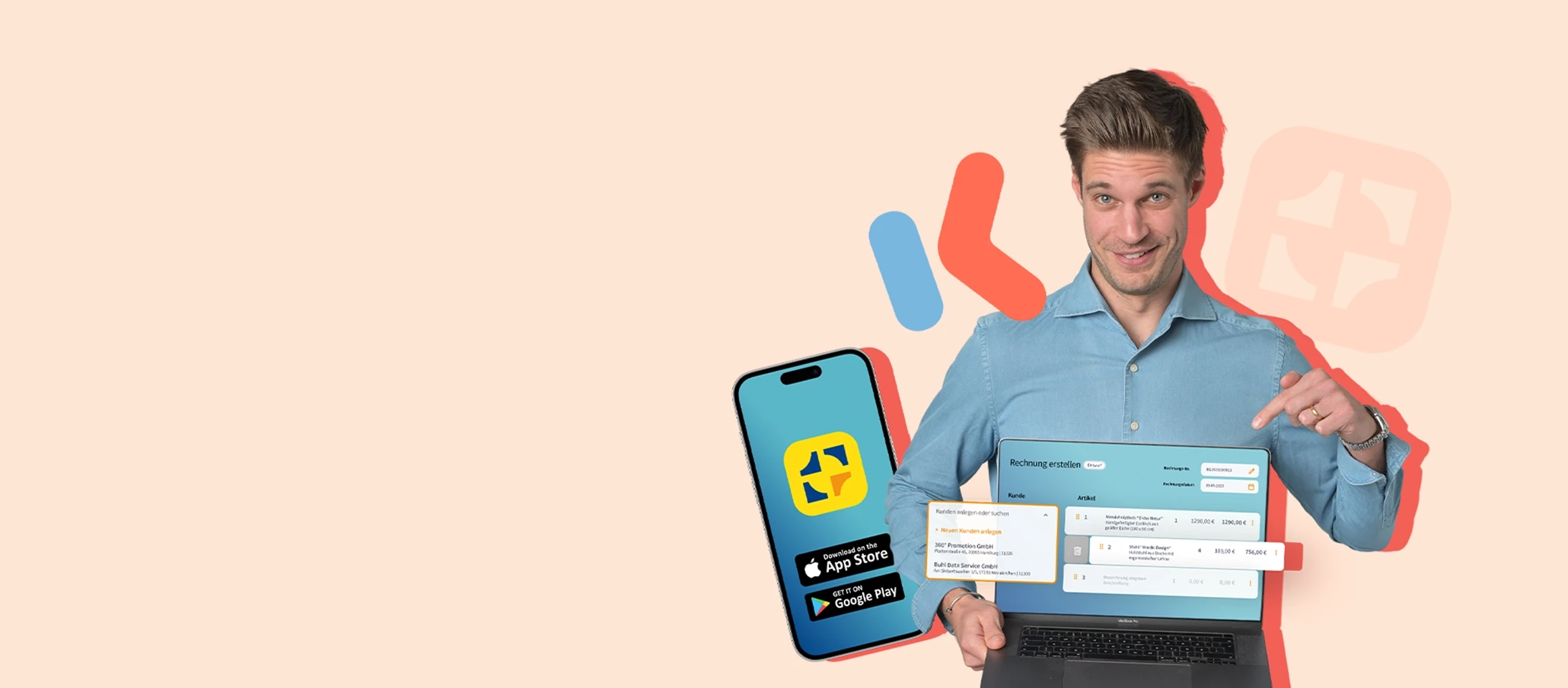 karriereguru mit Laptop, auf dem WISO MeinBüro zu sehen ist