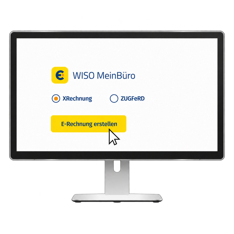 Stilisierte Darstellung der Rechnungserstellung in WISO MeinBüro